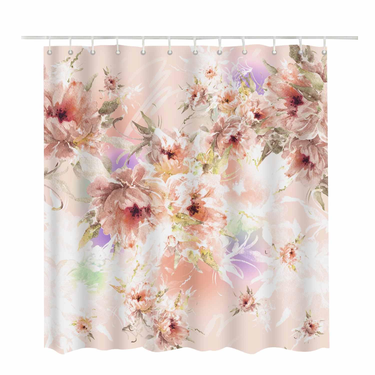 Woutay Shower Curtain Mould Proof Resistant Beautiful Flowers,Water Repellant Fabric,Polyester,with 12 Plastic Hooks - Image 2