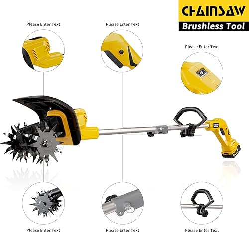 Miniatura 6 de Cultivador inalámbrico compatible con batería Dewalt de 20 V (solo herramienta), cultivador de jardín eléctrico con 360 RPM, ancho de labranza de 9