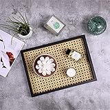 Rectangle Wood Tray with Mesh, Ottoman Tray, Black Decorative Tray Ideal for Food Storage, Basket Serving Tray with Black Wooden Frame for Storage Coffee, Breakfast, Food, Drink, 14'' x 9.8'' x 1.8''