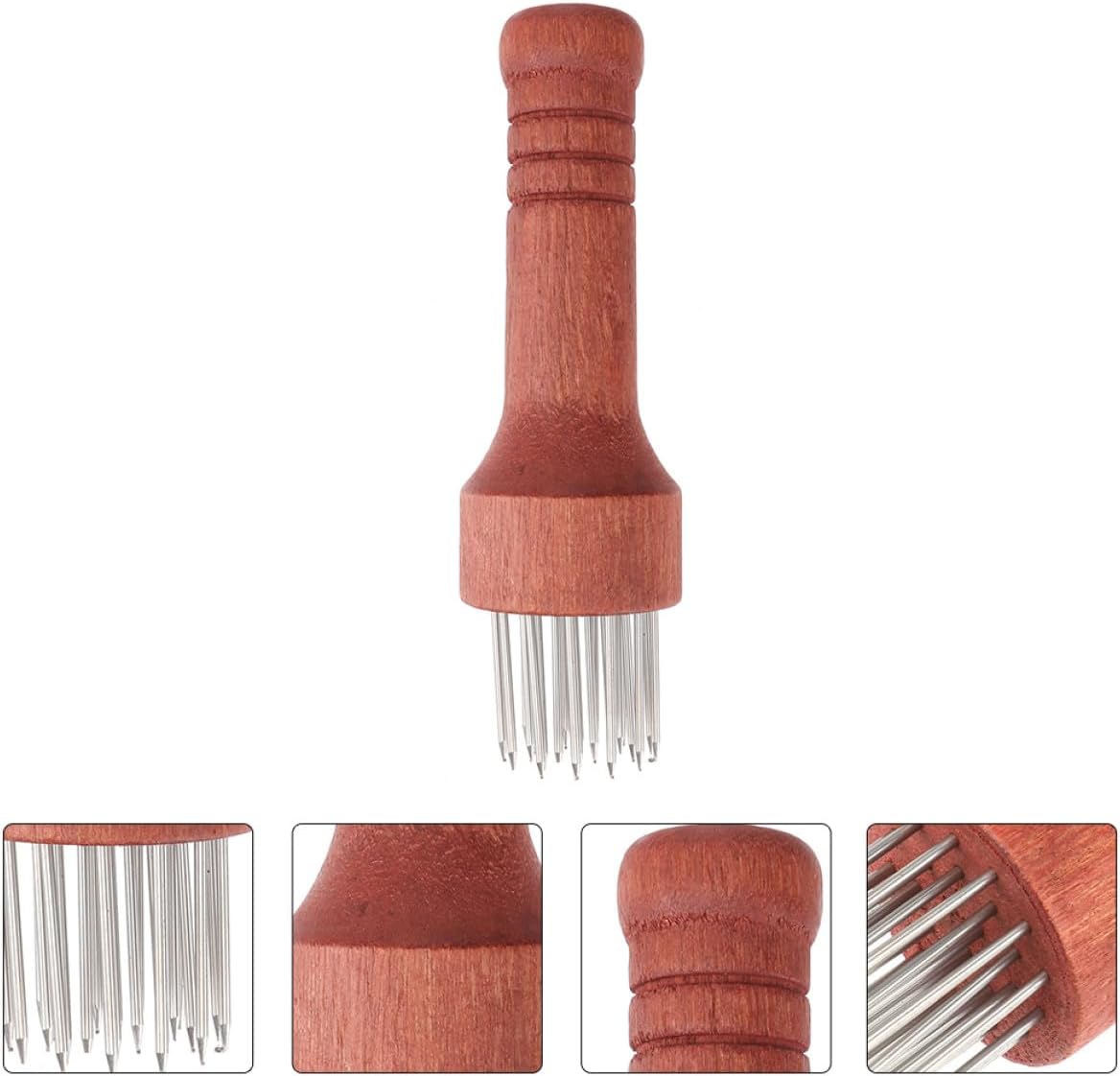 Garneck Wooden Handle Needle Meat Tenderizer 2pcs Stainless Steel Meat Tendering Needles for Home Kitchen Beef Steak Pounder
