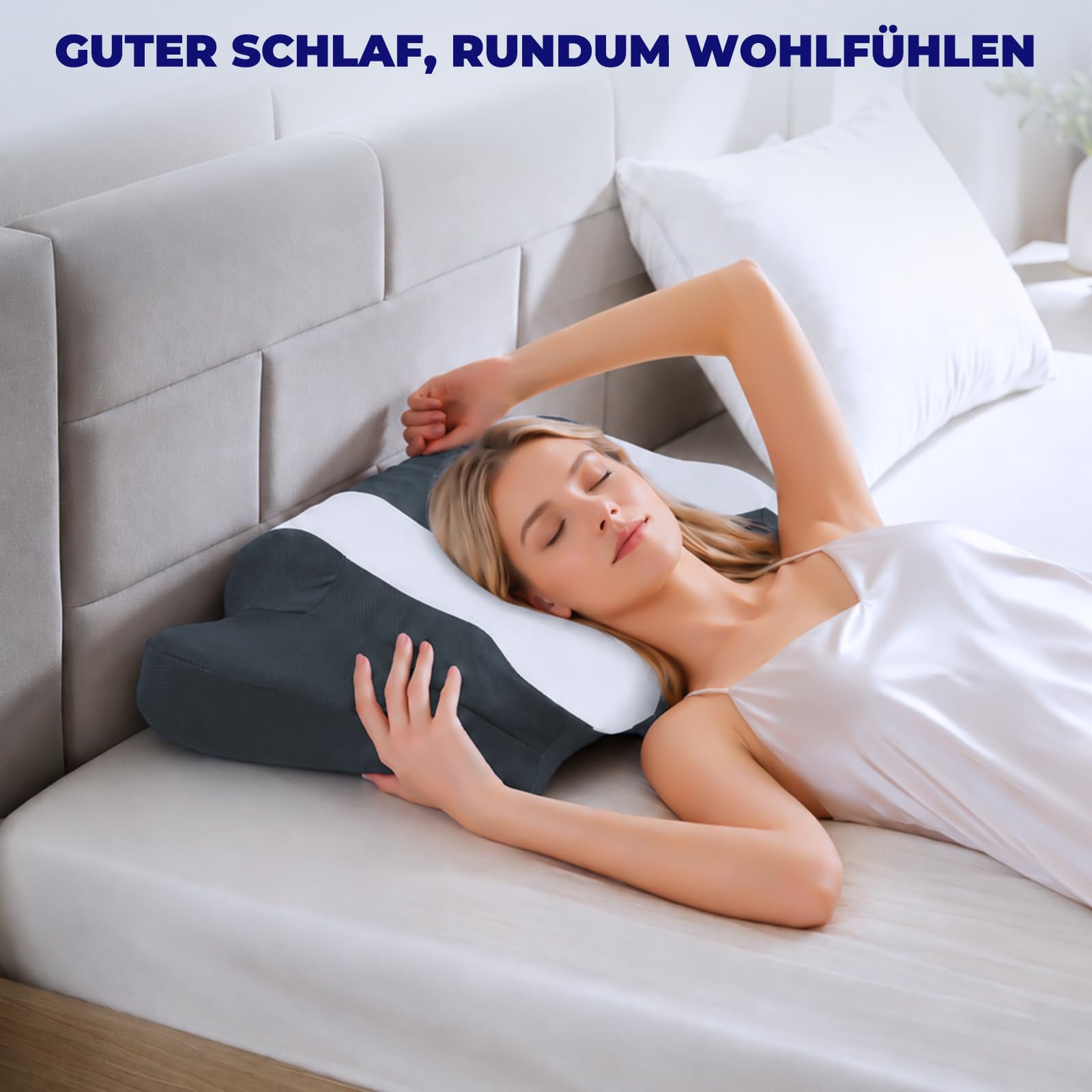 DONAMA Nackenkissen Memory Foam Schmetterlingsform zum Schlafen, 2 Höhen | Nacken- und Schulterkomfort, ergonomisches kopfkissen für jede Schlafposition, Maße 64x39x10/13 cm, für die ganze Familie