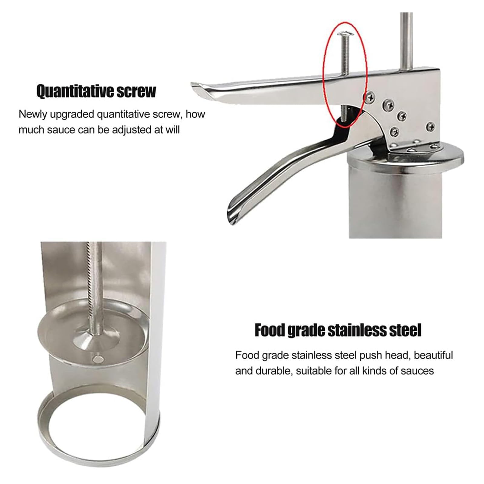 Pistola dispensadora de salsa, contenedor dosificador de acero inoxidable de 650 ml para cocina, ideal para tomate, ensalada y salsas de fresa, fácil de usar y limpiar