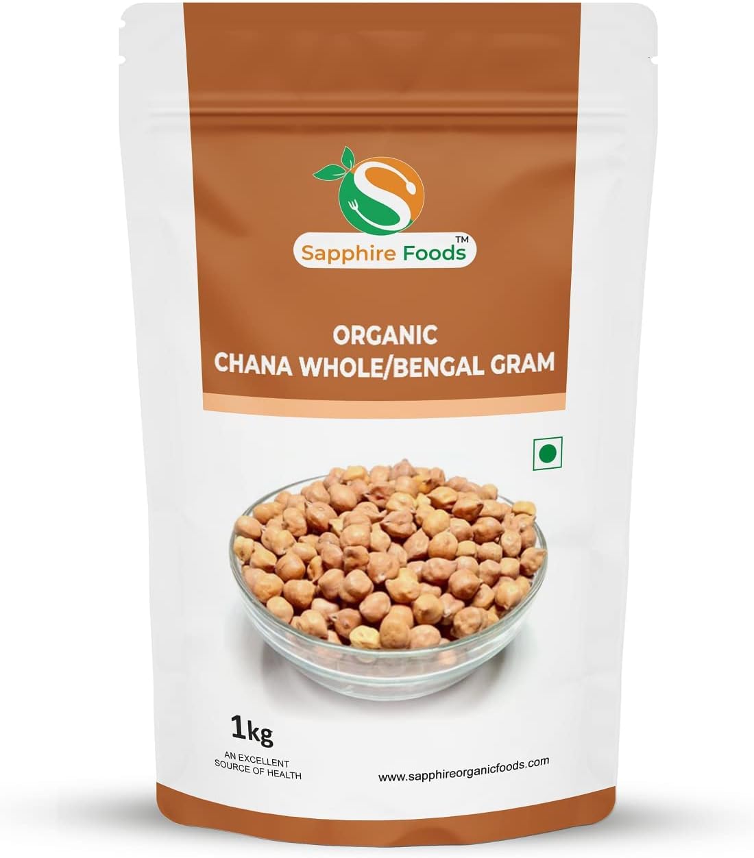 SAPPHIRE FOODS Organic Chana Whole Bengal Gram, Unpolished Kala Chana, Black Chana. (1 Kg)