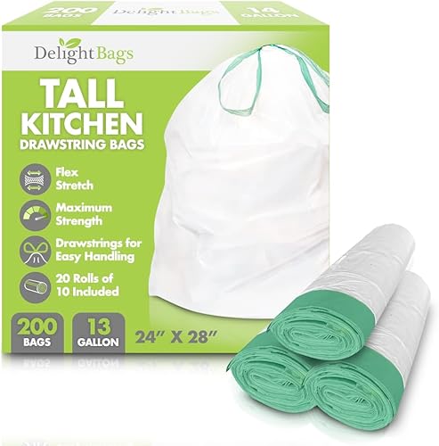 Cocina alta 200 unidades 13 galones bolsas de basura con cordón color blanco bolsas de cocina 09 mil de grosor bolsas de basura altas de cocina 13