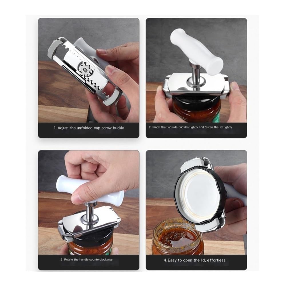 Abridor de latas y tarros de acero inoxidable, herramienta de abrelatas y botellas sin esfuerzo para personas mayores con artritis y fácil agarre, esencial para la cocina para una apertura sin