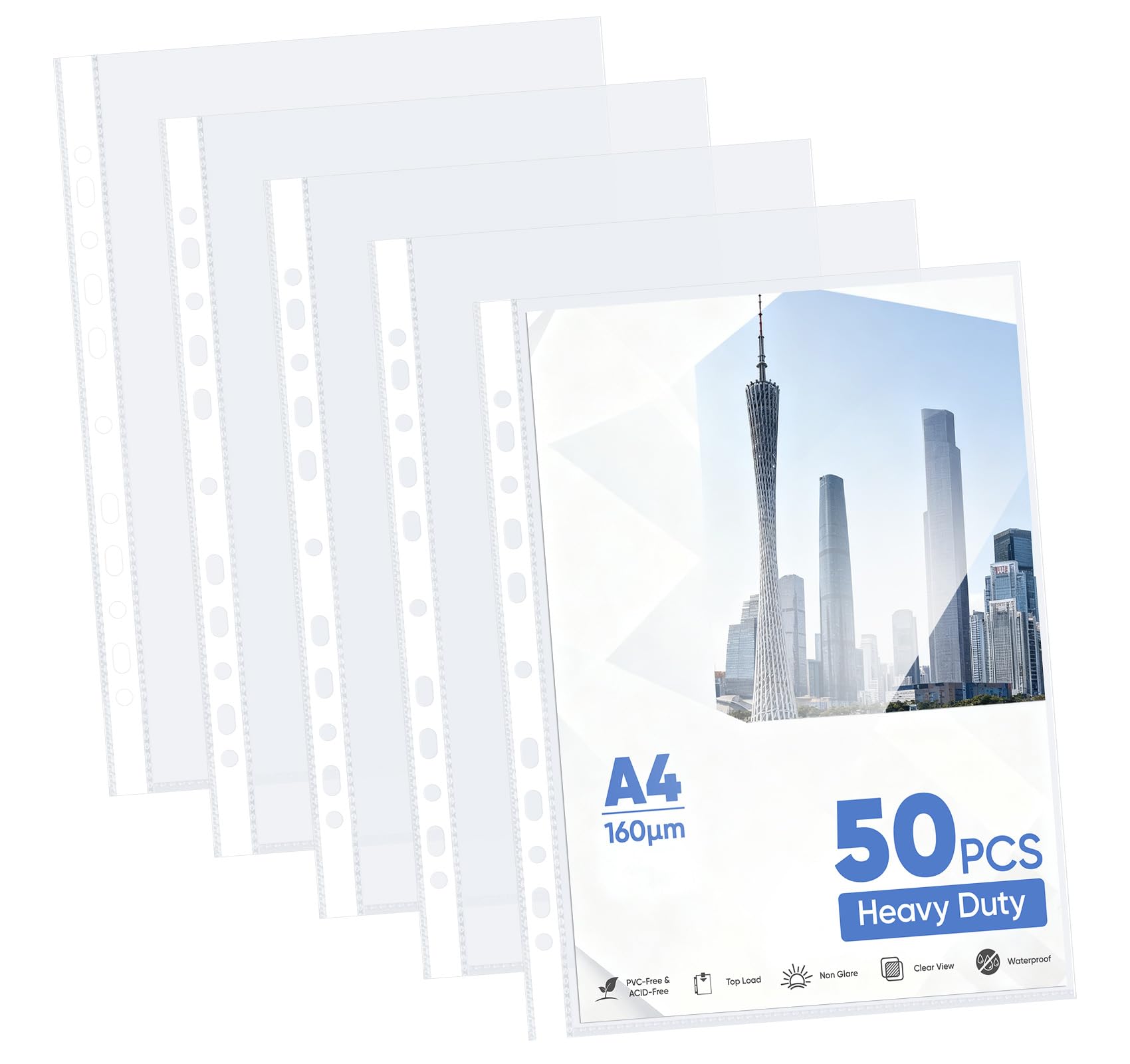 Klarsichthüllen a4 Glasklar Extra Stark - 160µ Prospekthüllen a4 Stabil, 50 Stück Klarsichtfolien Sammel-Taschen zum Schutz von Papier, Akten & Dokumenten Glassichtshüllen
