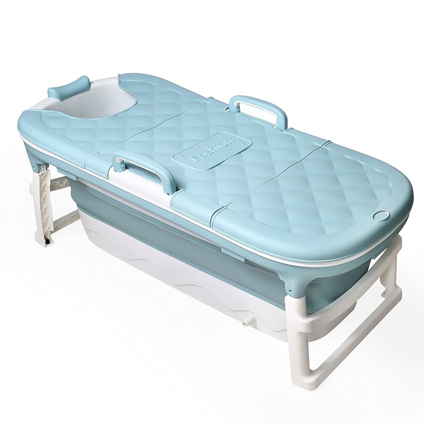 Immagine del prodotto Edaygo Vasca da Bagno Pieghevole Portatile con Copertura Termica Poggiatesta e Rulli Massaggianti, 138 x 62 x 52 cm Turchese-Bianco