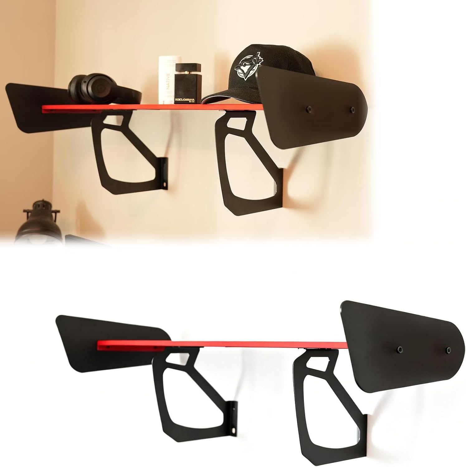 GT2RS Style Spoiler-Shaped Storage Rack - Wood & Alloy Wall-Mounted Shelf, Ideal Wall Decor for Car Enthusiasts & Racing Fans(Black and Red)