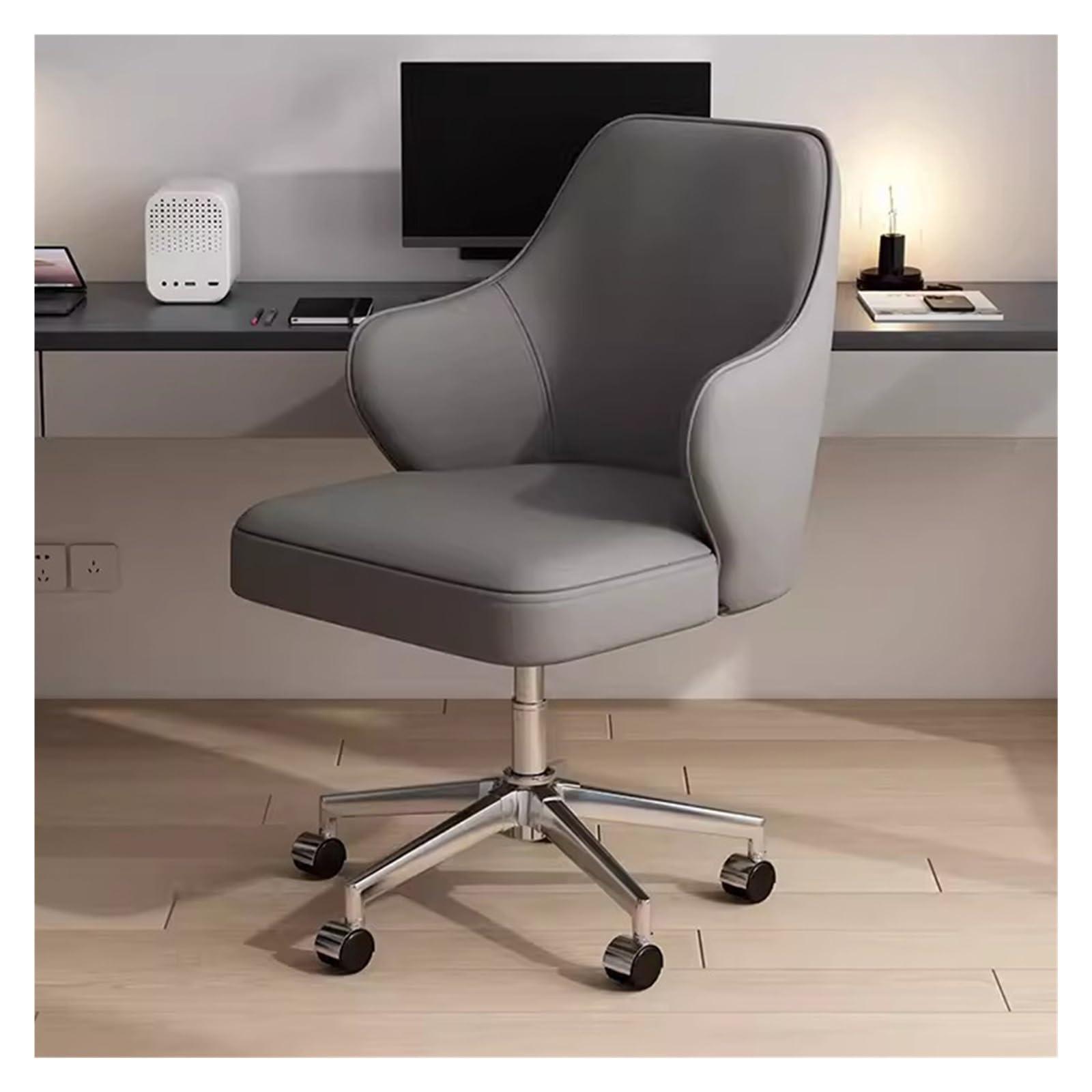 Chaise de bureau pivotante à pieds croisés grise WIGSELBL en cuir synthétique réglable