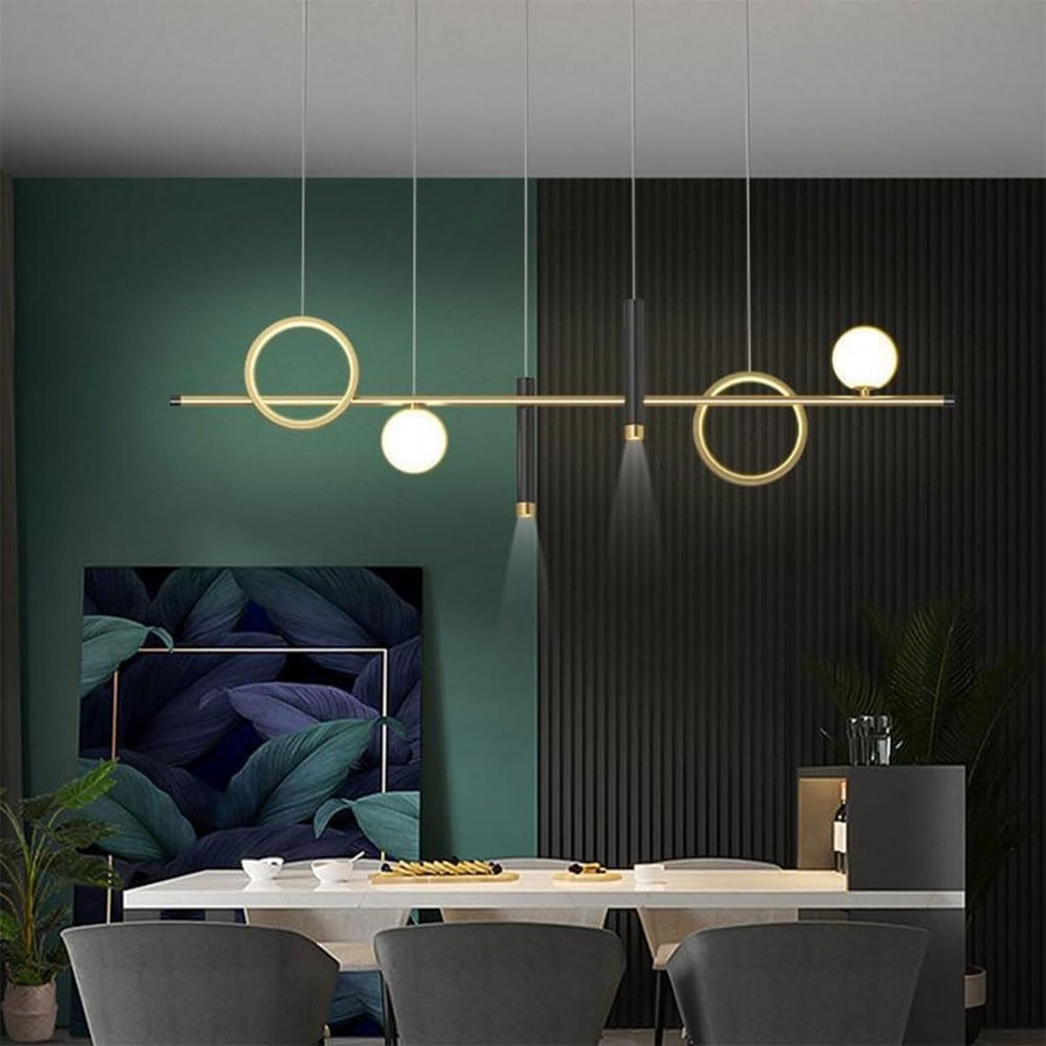 Chandelier 38W Long Chandelier with Circles Modern LED Hanging Lamp Home Suspension Lighting Fixtures Aluminium LED Chandelier Minimalist