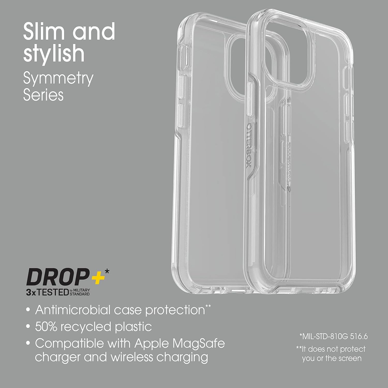 OtterBox iPhone 13 mini & iPhone 12 mini Symmetry Series Case - CLEAR, ultra-sleek, wireless charging compatible, raised edges protect camera & screen