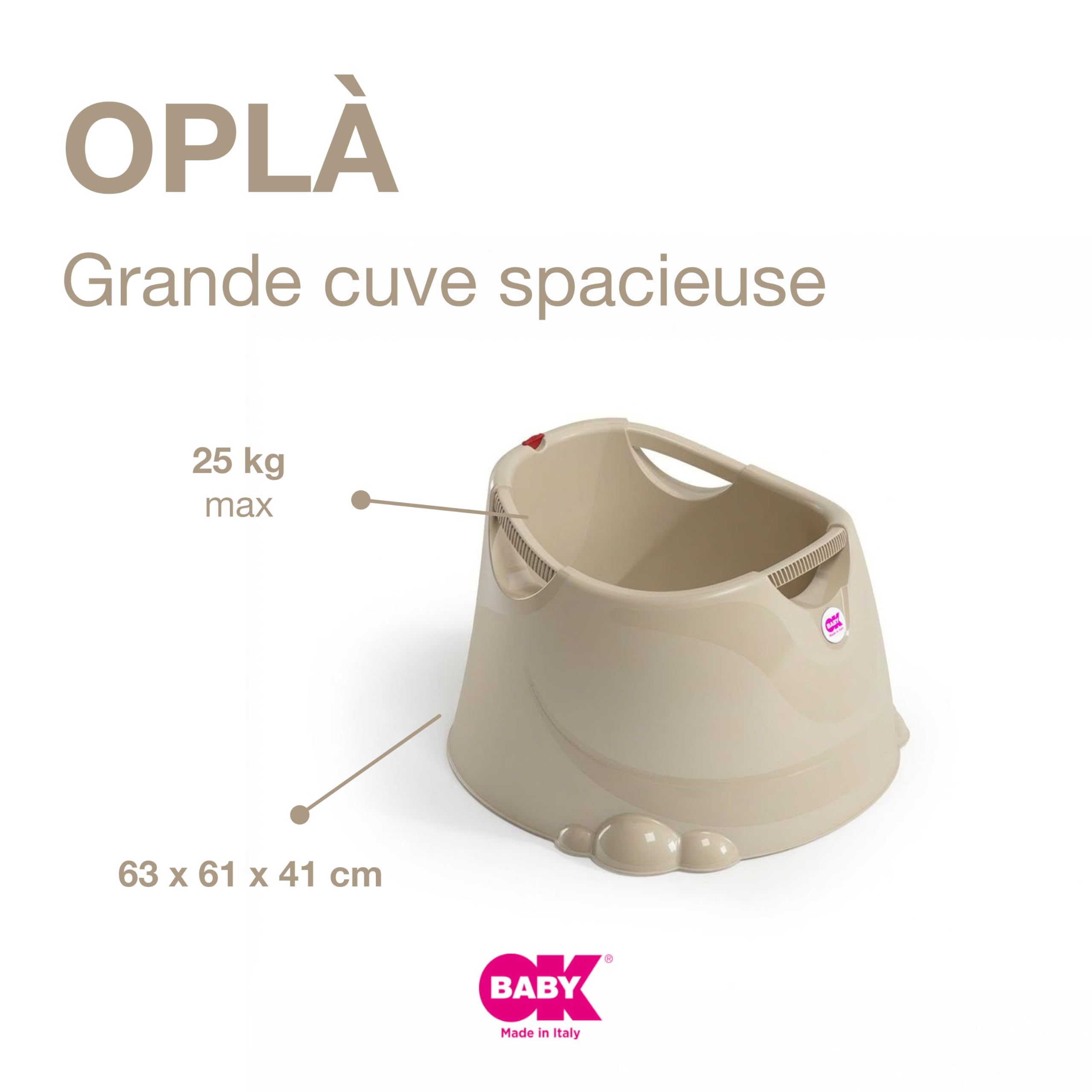 OKBABY Oplà - Baignoire Large et Polyvalente pour le Bain de Bébé 12-36 Mois (jusqu'à 25 kg) - Sable