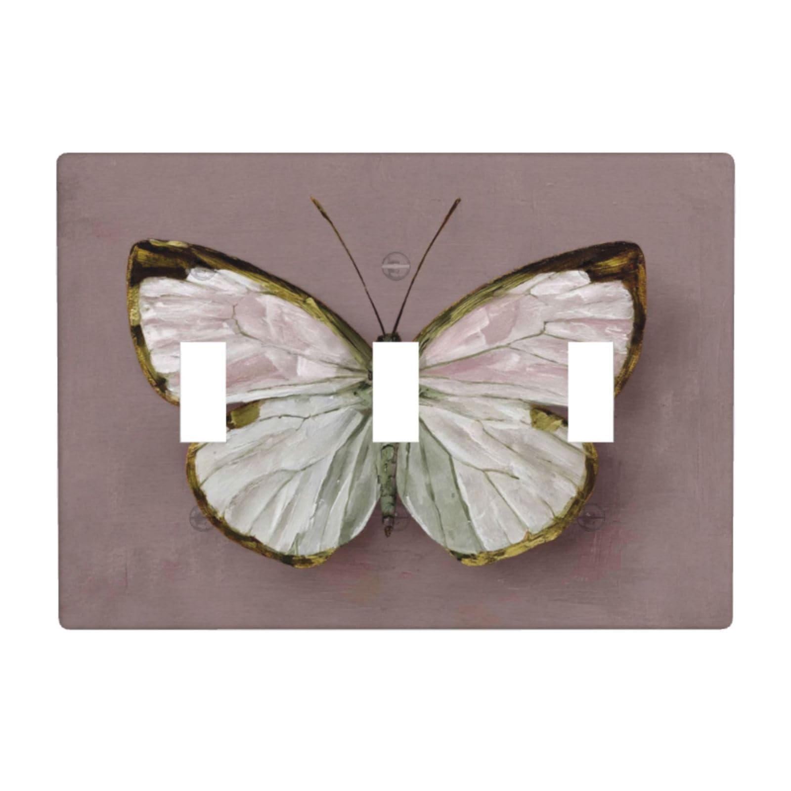 Woshuwo White Butterfly On Pink Light Switch Covers 3 Gang Triple Toggle Wall Plate Switchplate Electrical Faceplate For Bathroom Kitchen Bedroom Decor