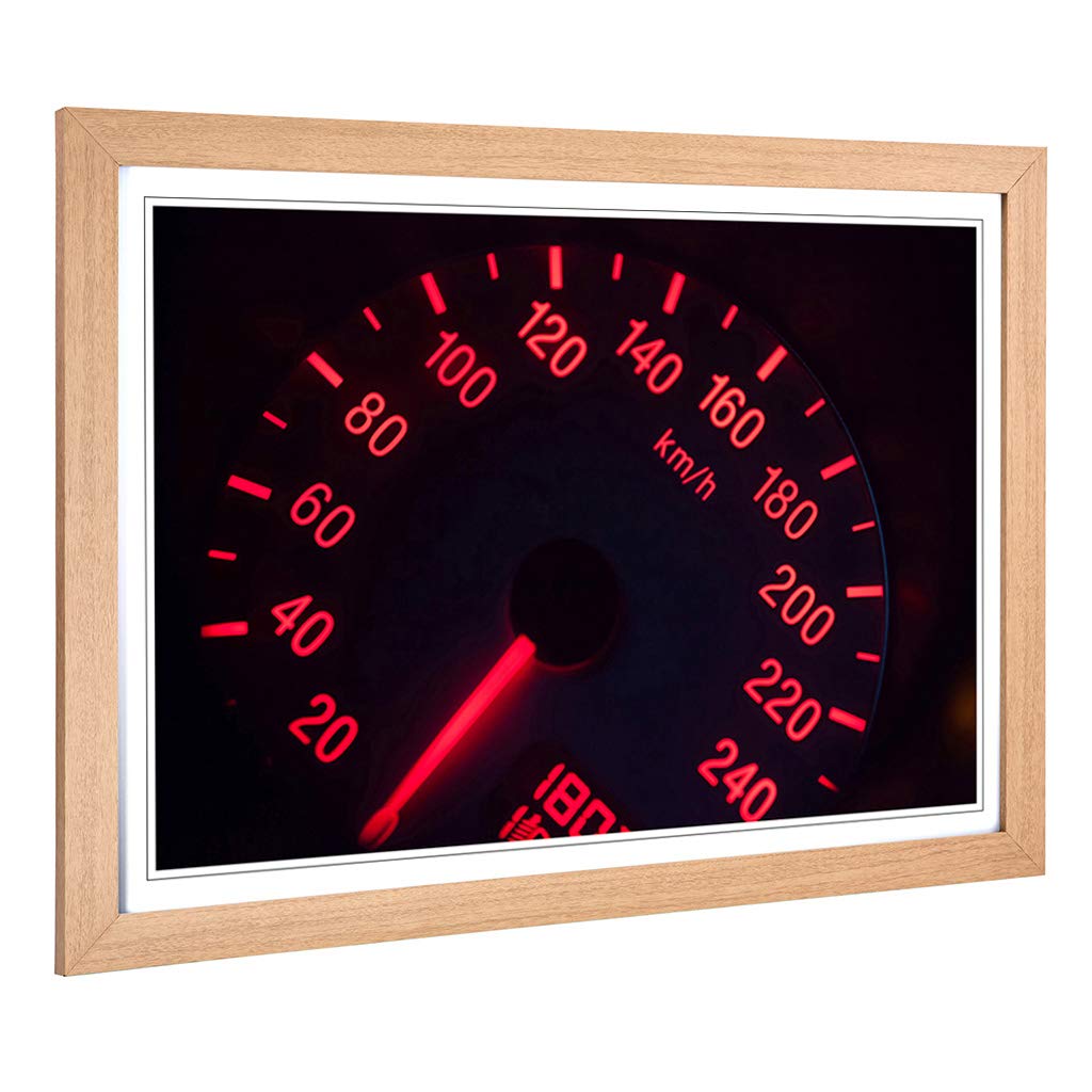 Big Box Art Framed Print of Speedometer Design | Wall Art Picture | Home Decor for Kitchen, Living, Dining Room, Lounge, Bedroom, Hallway, Office, Oak, A2 / 24.5x18 Inch / 62x45cm