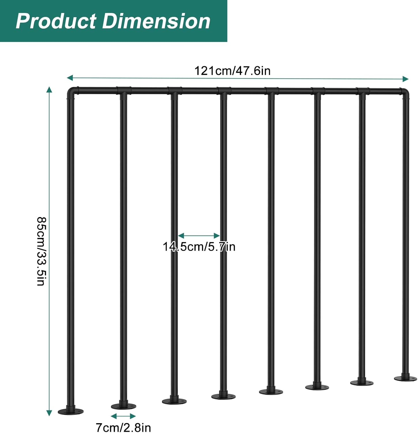 Deck Railing Kit, Metal Porch Railing with Right-Angle Connectors for Flat Surfaces, Outdoor Guard Rail Handrail for Deck, Balcony, Patio, Black