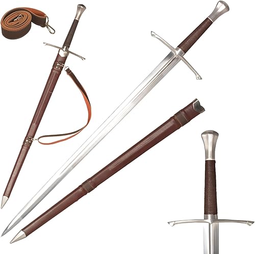 Espada medieval occidental de 46.5 pulgadas, hecha a mano, acero de alto carbono 1095 de espiga completa (incluye correa para el hombro)