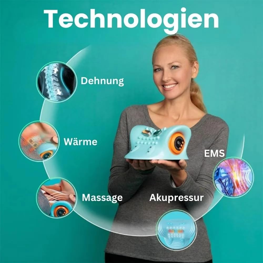 Azouna SmartNeck 4-in-1Nackenmassager Kabelloses Nackenmassagegerät mit EMS & Wärme, 3 Modi, 6 stufige Intensitätsanpassung, für Nacken, Schulter & Rücken