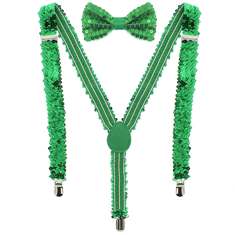 Zac's Alter Ego Matching Fancy Dress Sequin Bow Tie & Suspenders Set - Great for Christmas - Many Colours