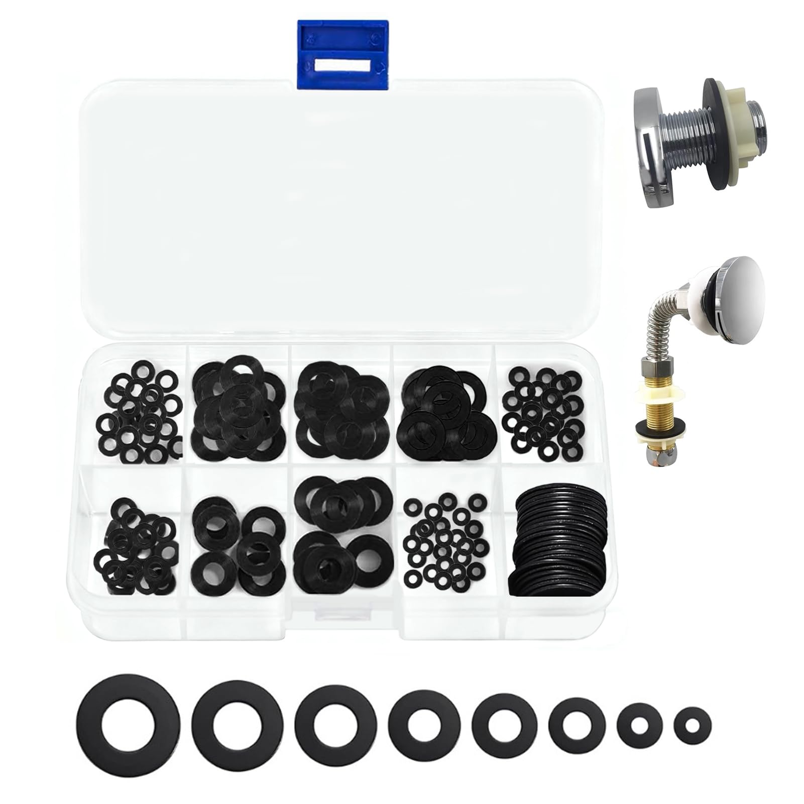 150 PCS Rubber Washers Set, 6 Sizes Nylon & Rubber Flat Gasket Assortment, Heavy Duty Plastic Spacers Washers Kit for Sealing and Plumbing Repair, Compatible with Hose & Faucet