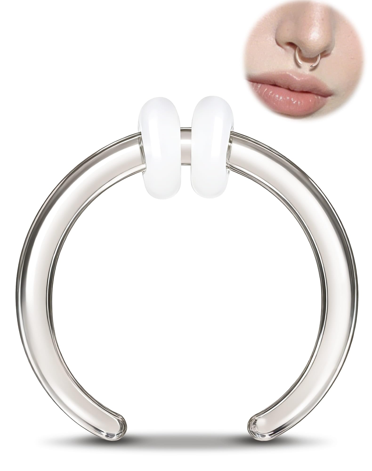 OUFER Body Piercing Septum Hoop: C Shape Glass Pincher Tapers Stretching Piercing Jewelry Nose Gauge Earring Nipple Rings 14G Women Men — view 7