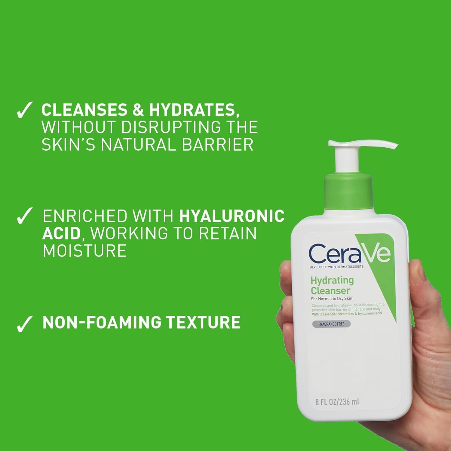 CeraVe Lot de 2 nettoyants hydratants – Avec acide hyaluronique et 3 céramides essentiels – Nettoyant doux pour le visage et le corps pour peaux sensibles normales à sèches 473 ml