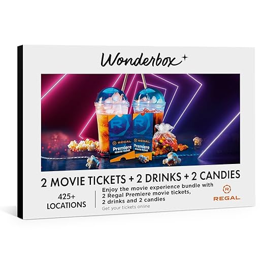 WONDERBOX - Regal Movie Gift Box – 2 Tickets, 2 Drinks & 2 Candies – Movie Night Experience for 2 – Valid at 425 Regal Locations in the US