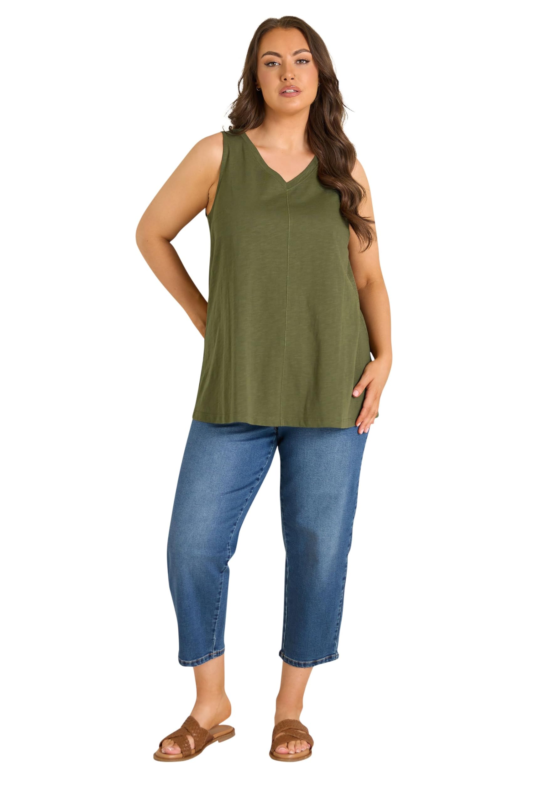 Evans Women's Green Plus Khaki Premium Cotton Vest Top Size 16