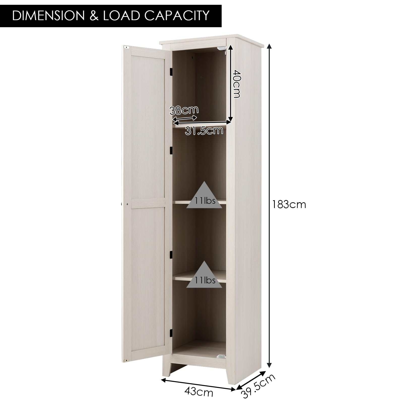 GIANTEX Armadietto alto da 183 cm, armadio stretto per bagno con 1 porta e 4 ripiani, armadio per la conservazione per cucina, soggiorno e bagno, armadio da cucina indipendente (Bianco)