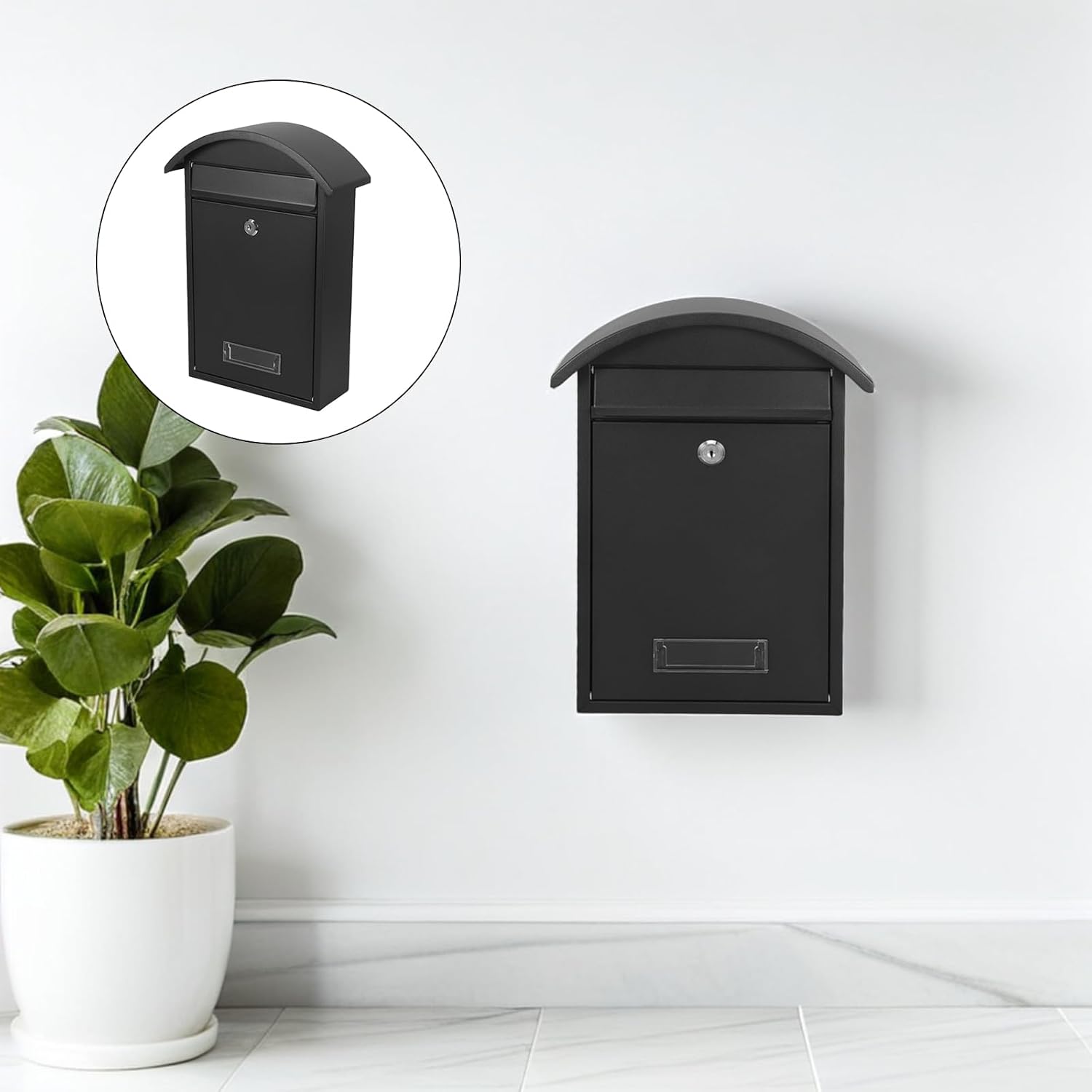 Locking Wall-Mount Mailbox with Key Lock, Black Secure Mailbox for Home and Office Outdoor Use, Weather-Resistant Steel Mail Collection Box 14"x10"x4"