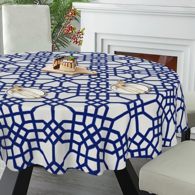 Miniatura 5 de Round Tablecloth Deep Blue Gingham Table Cloth Decor Washable Table Cover with Wrinkle Resistant for Home Kitchen Dining Room Picnic Camping Party