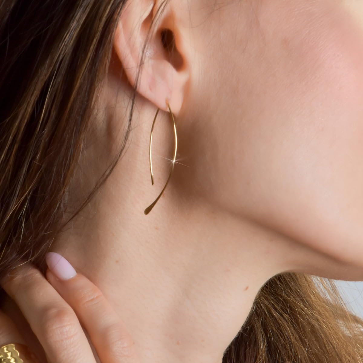 Upside Down Hoop Earrings - Hypoallergenic Lightweight Wire Needle Drop Dangle Threader Hoops for Women, Safe for Sensitive Ears - Plated in 925 Sterling Silver or 18k Gold - Image 5