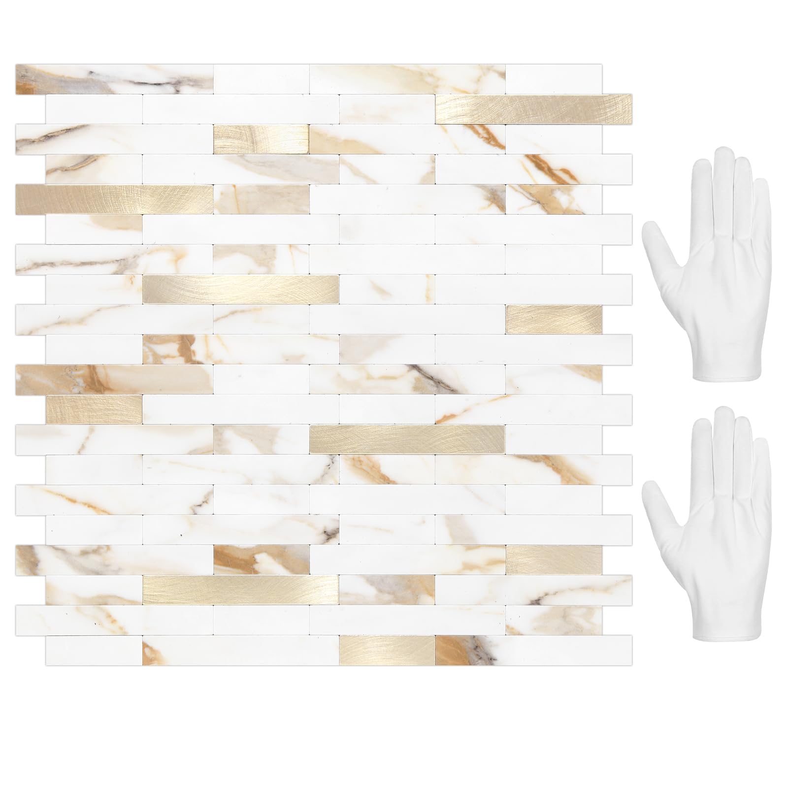 STICKGOO Peel and Stick Backsplash Tile, Stick on Backsplash for Kitchen and Bathroom, Calacatta Gold Marble Look PVC Mixed Metal Gold Self Adhesive Wall Tiles(10 Sheets)
