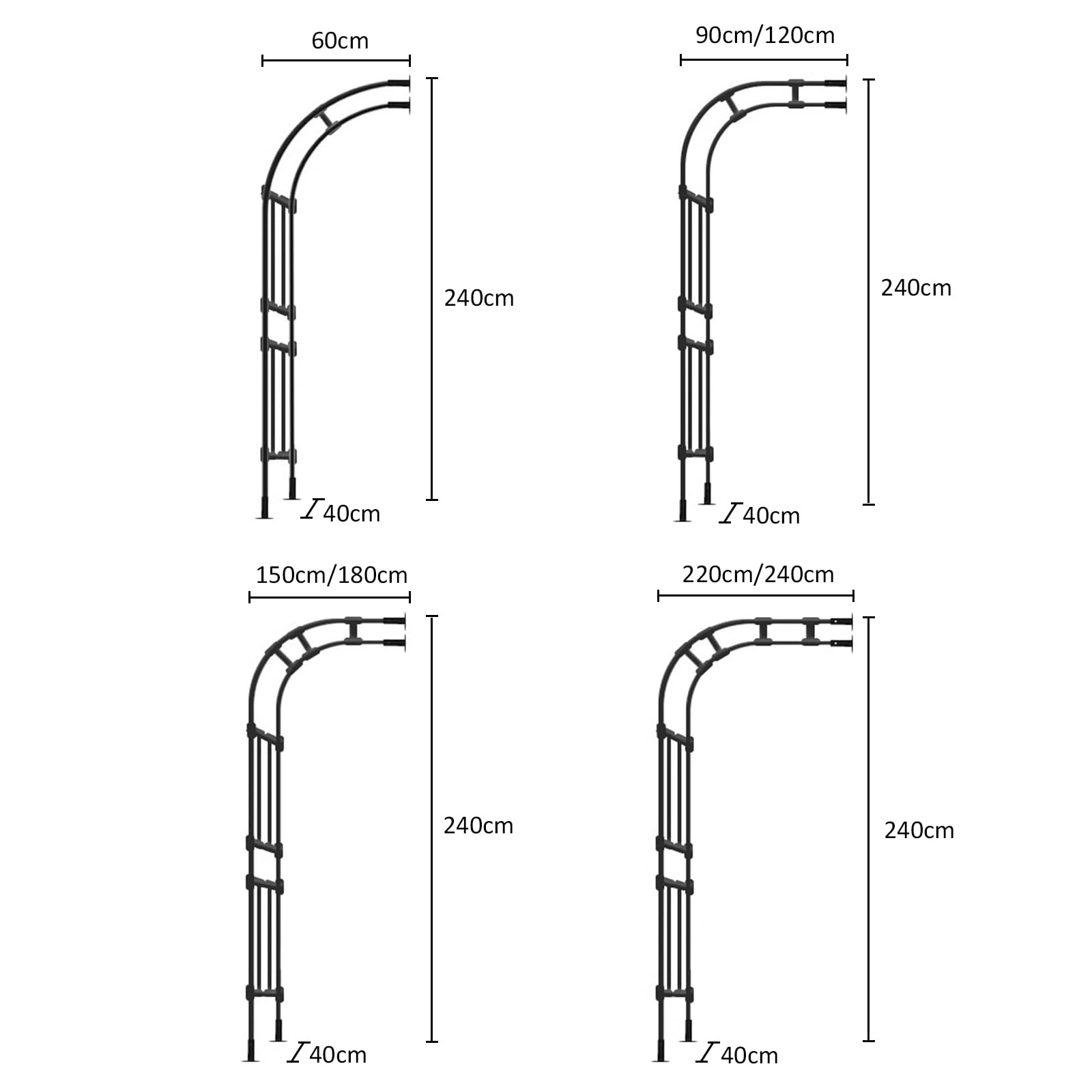 Demi-Arche de Jardin Support pour Plantes Grimpantes Arche à rosiers en métal Arche de tonnelle de Jardin Robuste Arceau à Rosiers Arche Jardin pour d'intérieur et d'extérieur