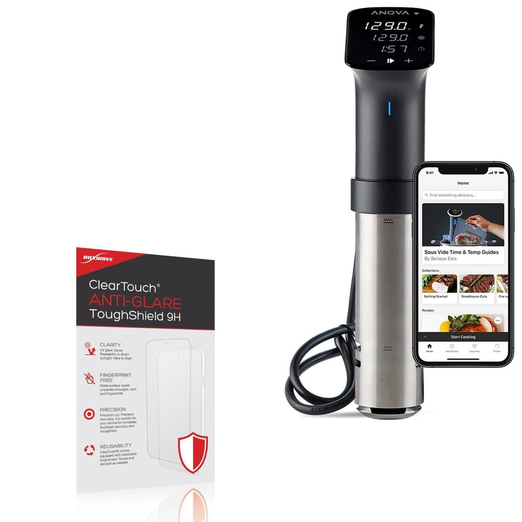 BoxWave Screen Protector Compatible with Anova Culinary Sous Vide Precision Cooker Pro - ClearTouch Anti-Glare ToughShield 9H (2-Pack), Anti-Glare 9H Tough Flexible Film Screen Protector