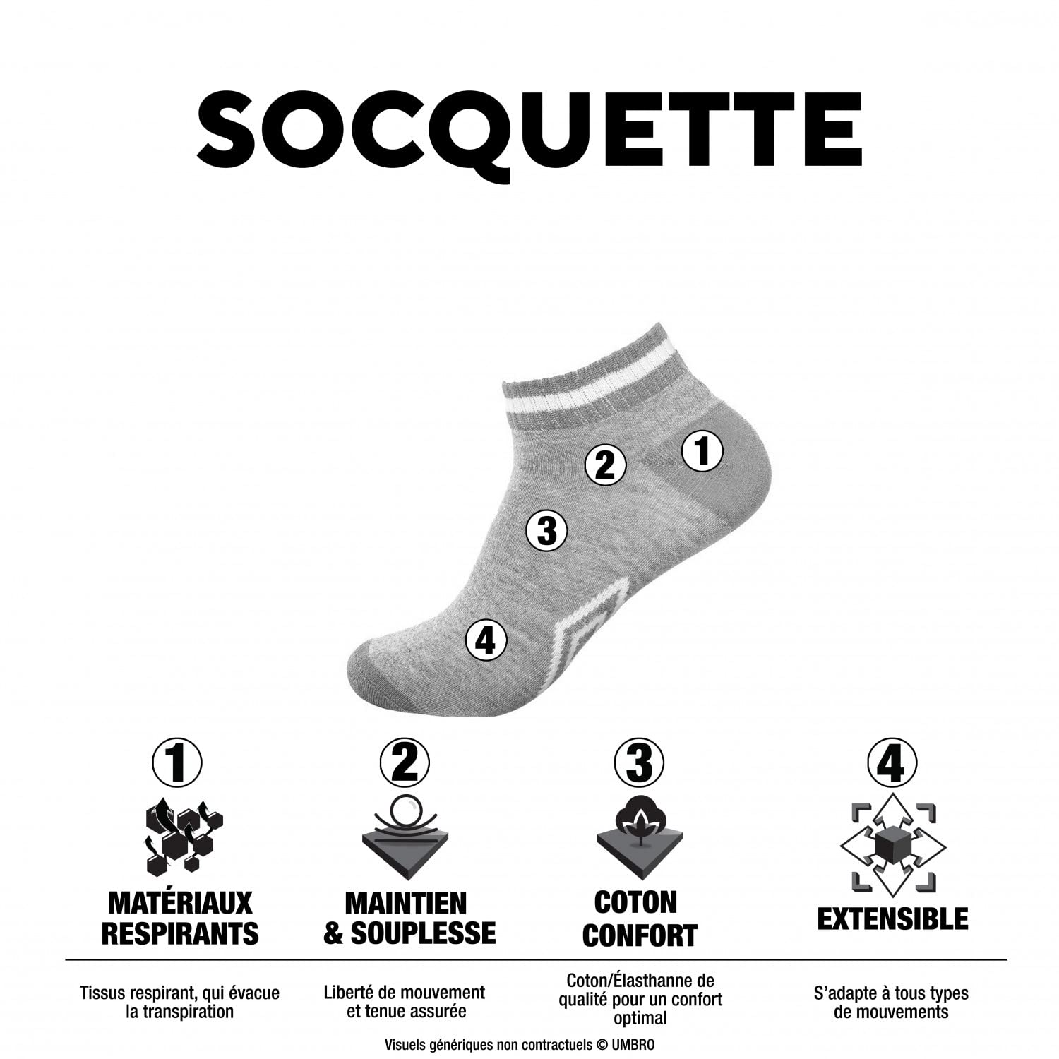 Umbro Chaussette Homme Maille Aérée - Lot de 12 - Socquettes Sportswear Homme, Ajustement Parfait, Tissage avec Coussinés