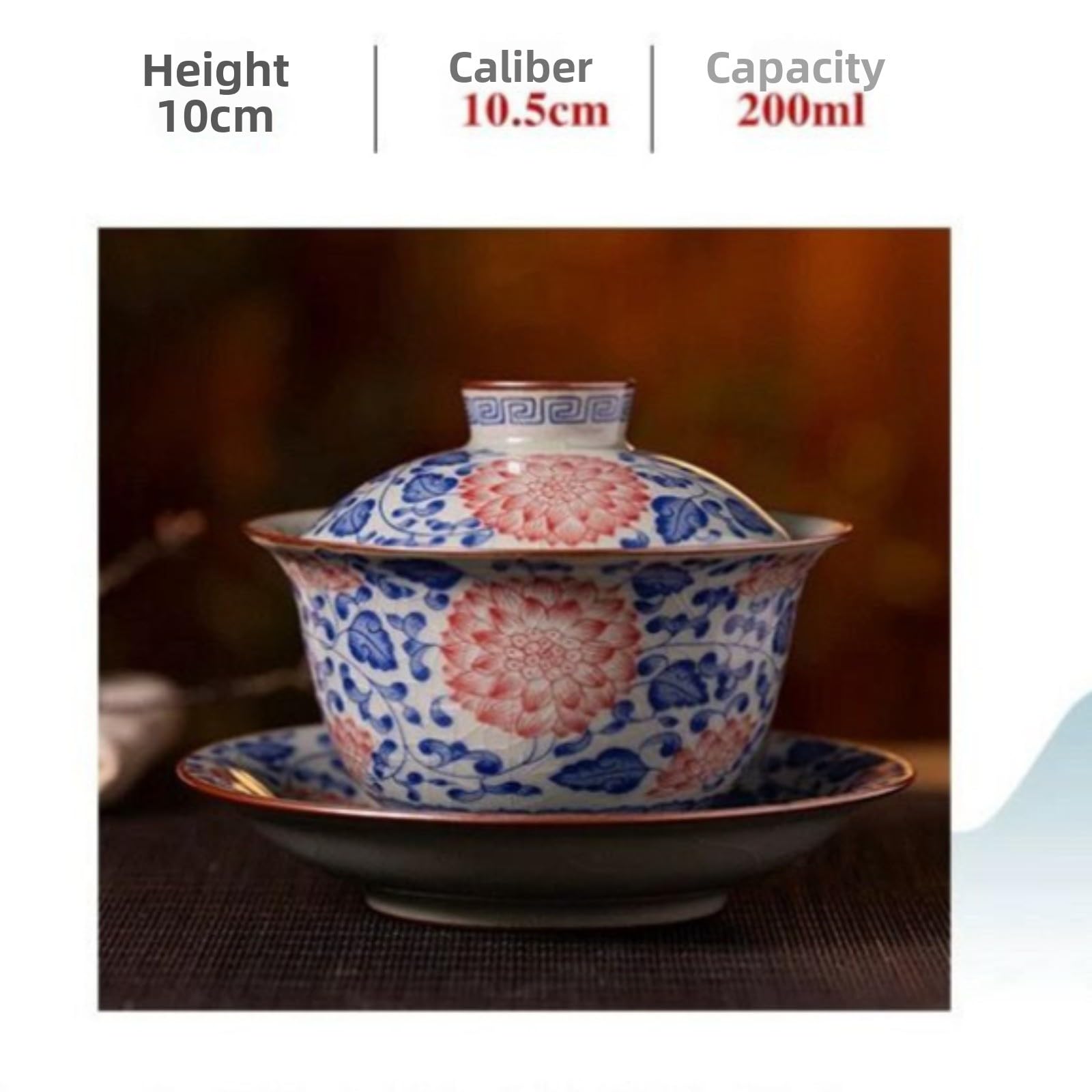 Jingdezhen Ceramiczny Gaiwan, 200 ml, niebieski i biały spleciony lotos Kung Fu zestaw do herbaty żaroodporna miska do herbaty