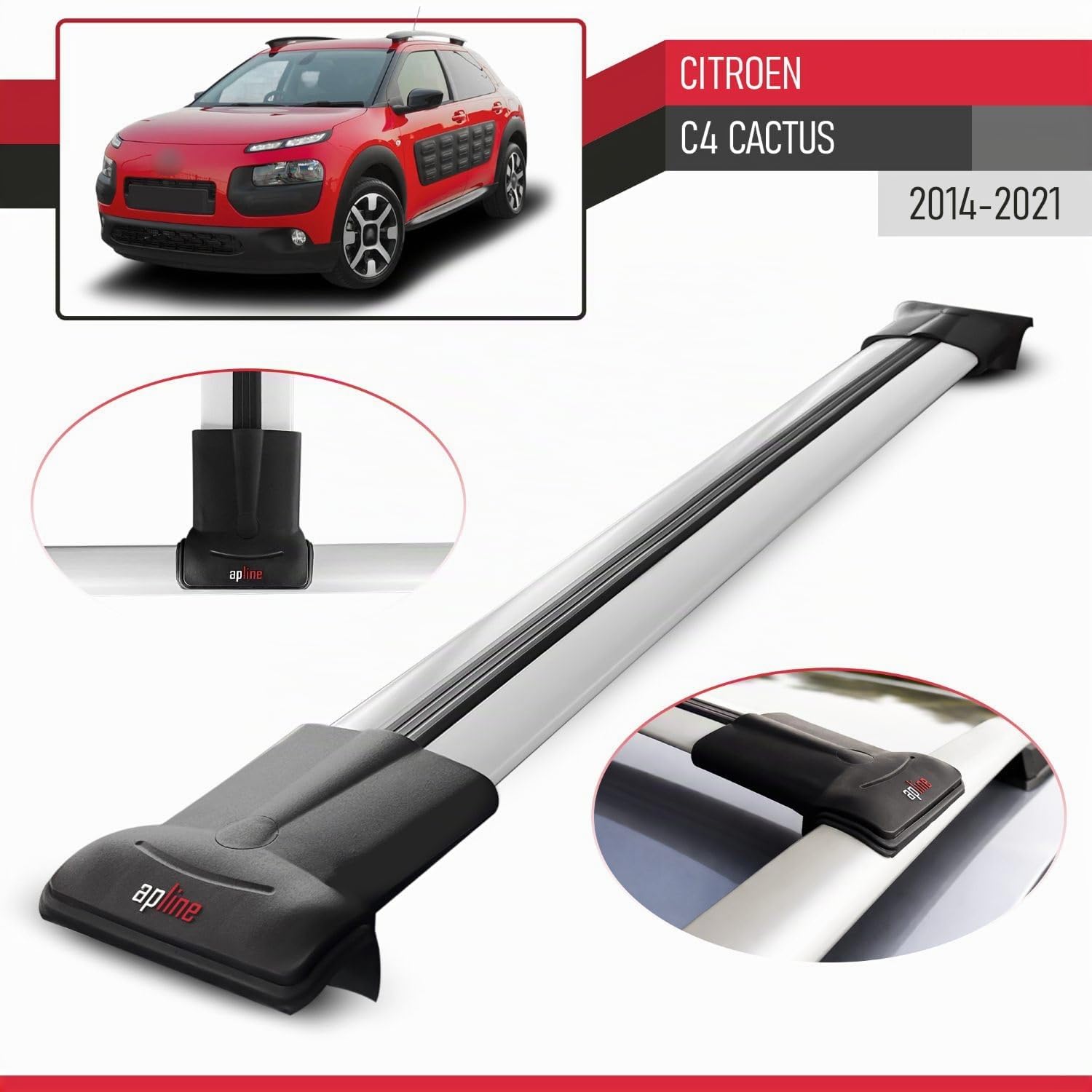 Compatibile con Citroen C4 Cactus 2014-2021 Modello FLY Barre Tetto Portapacchi Auto Barre Portatutto Grigio Alluminio 2 Barre