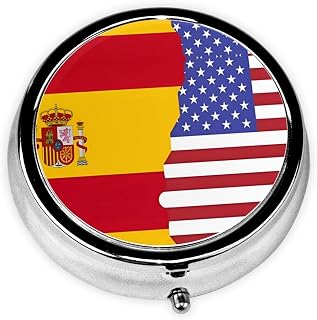 American Spain Flag Travel-Friendly Pill Box - Portable Square Organizer with Compartments for Medicines, Vitamins, and Supplements, Durable Metal Design.