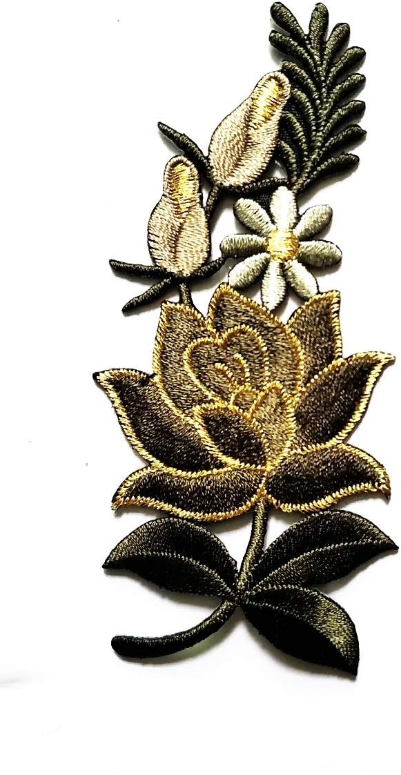 Dark Green Rose Lotus Blossom Flower Embroidery Applique Patch Beautiful Flowers Patch for Bags Jackets Jeans Clothes or Gift (Green Rose)