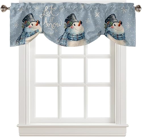 Wohnkutu Cenefas de amarre con diseño de muñeco de nieve azul para ventanas, cenefa ajustable de copo de nieve de invierno azul para sala de