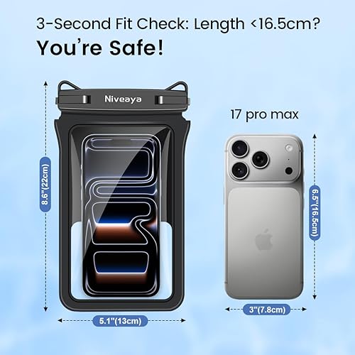 Miniatura 5 de Niveaya Bolsa impermeable para teléfono doble espacio, paquete de 2, funda impermeable con cordón para iPhone 1615141312 Pro Max de hasta 8.3