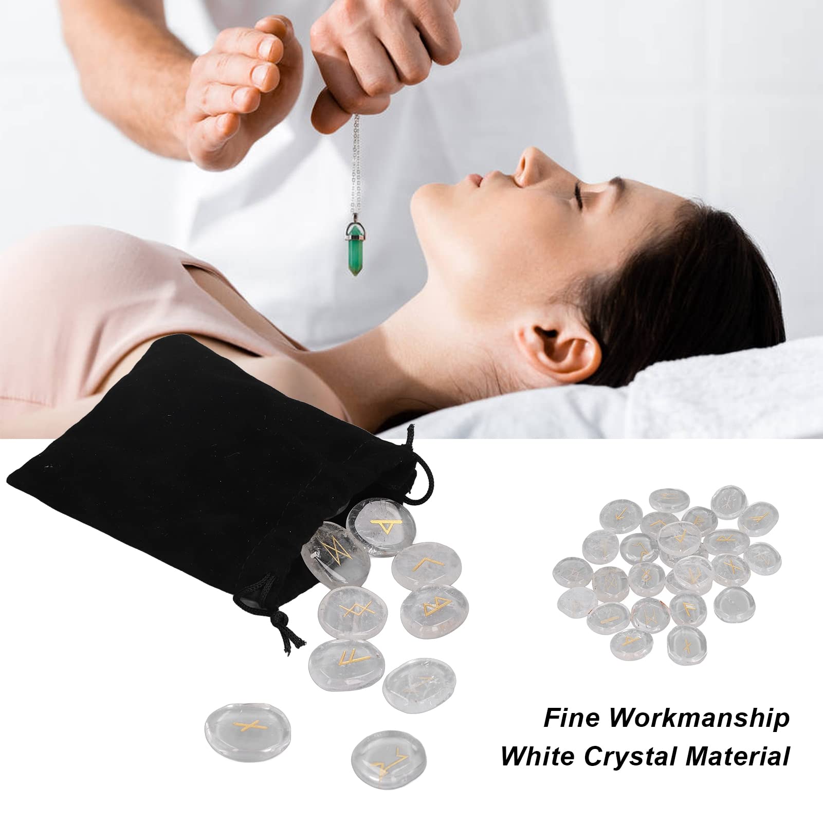Conjunto de Piedras de Runa de Cristal de Energía Curativa, Piedra de Palma de Chakra para la Curación de Viajes Positivos, Altar de Brujería de Feng Shui con Decoración y Uso