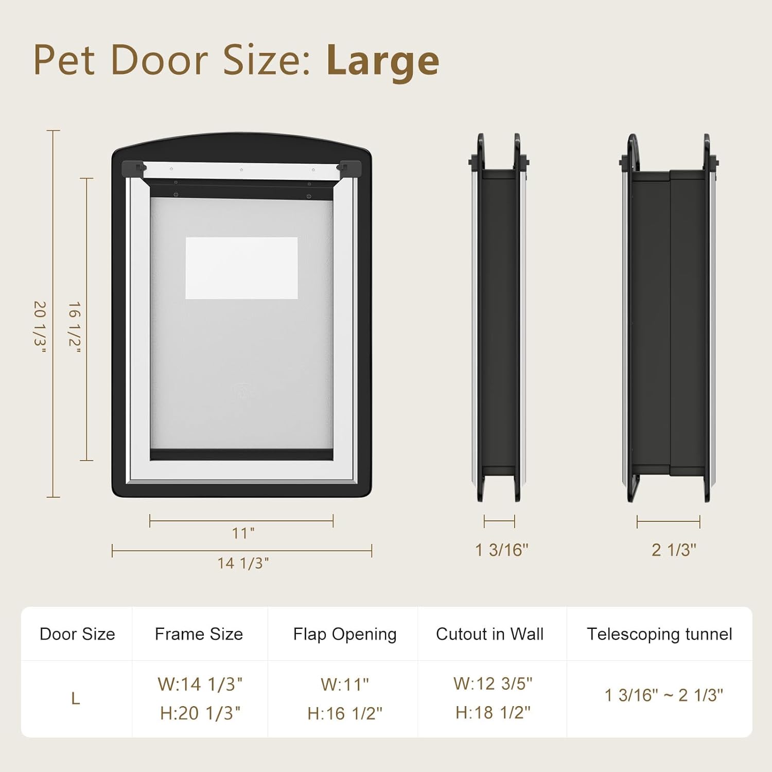 MAVRICFLEX Large Dog Door for Door - All-Stainless Steel Frame, Weather-Resistant Double Soft Flaps, 2 Sliding ABS Panels for Indoor/Outdoor Use, Fits Large Dogs Up to 110 LBS, Easy Install， Black