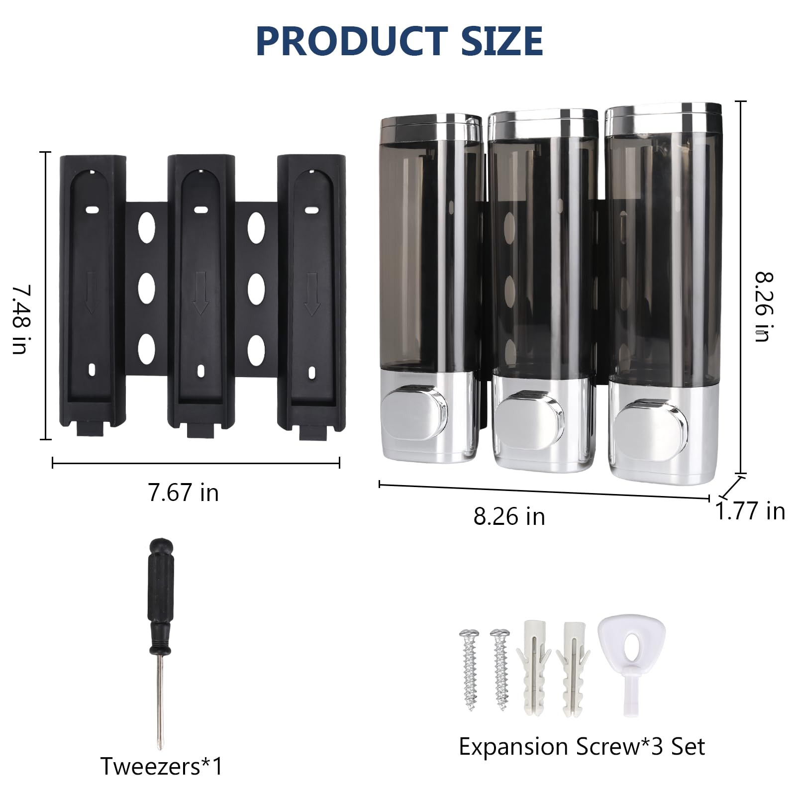 Dispenser di sapone 3 in 1 per bagno a parete, dispenser e organizer per doccia, 3 camere senza trapano, accessori per doccia per shampoo, balsamo, bagnoschiuma, bagno, cucina, hotel