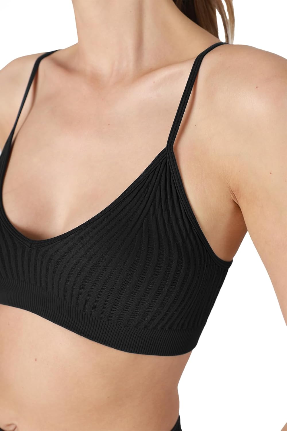 NIKIBIKI Women Seamless Ribbed V-Neck Bralette, Made in U.S.A, One Size - Image 4