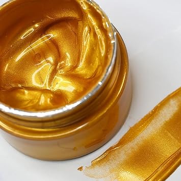 Shimmer Metallic Acrylic Paint Chalk Paste 1.7oz/50ml, Ideal for Wood/T-Shirts/Glass/Stone, DIY Crafts Projects Glitter Pearlescent Golden Pigment Suitable for Beginners Artists Deep Gold
