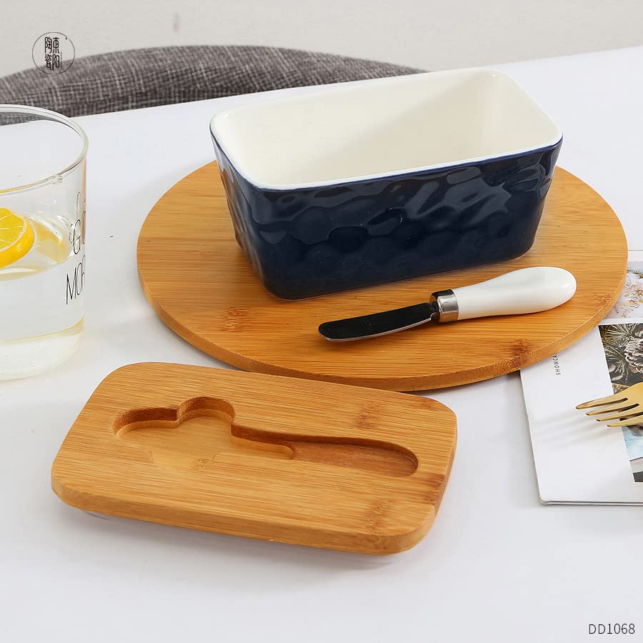 Beurrier rectangulaire en porcelaine avec couvercle, idéal pour les comptoirs de service