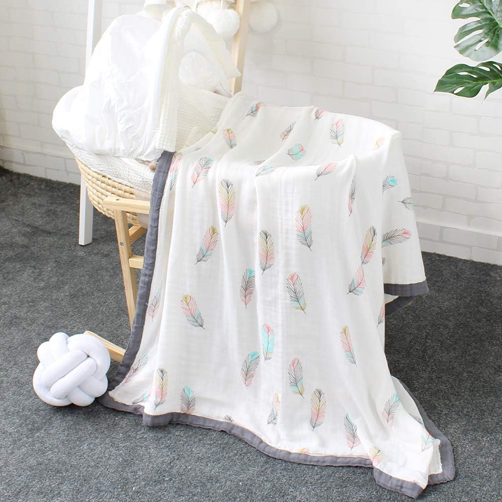 MODERN HOMES - feel the difference Baby Muslin Blanket/Dohar/AC Quilt Reversible Feather and Star Design 0 3 yrs (Multicolor, 100x140 cms)
