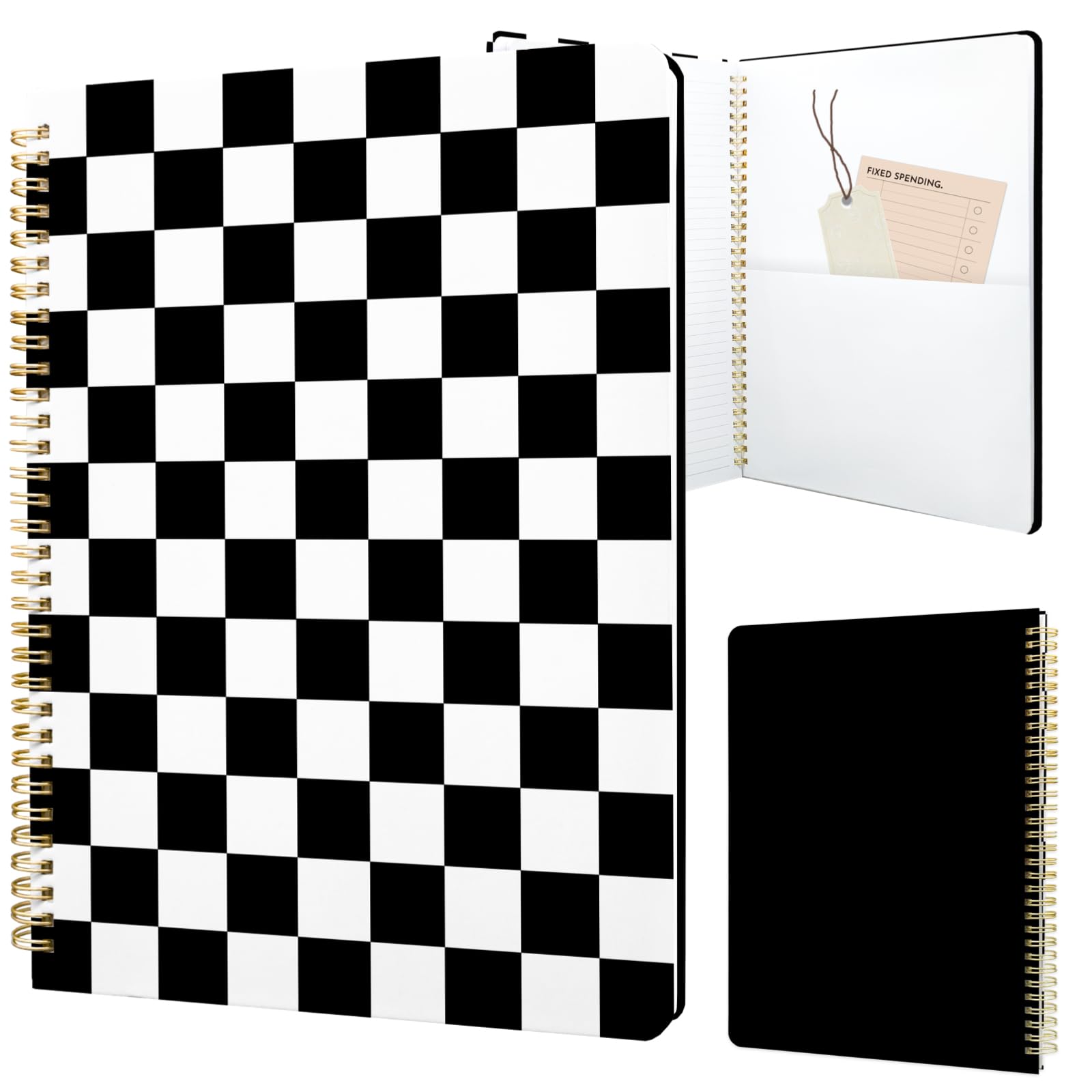 Cute Spiral Notebook 8.5 x 11 lined Journal A4 with Pocket, Plaid