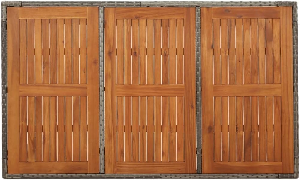 Garden Coffee Table with Wooden Top Grey, Weather-Resistant Poly Rattan and Acacia Wood, 59.1 x 35.4 in Outdoor Patio Furniture, Sturdy Powder-Coated Steel Frame, Seating for Six